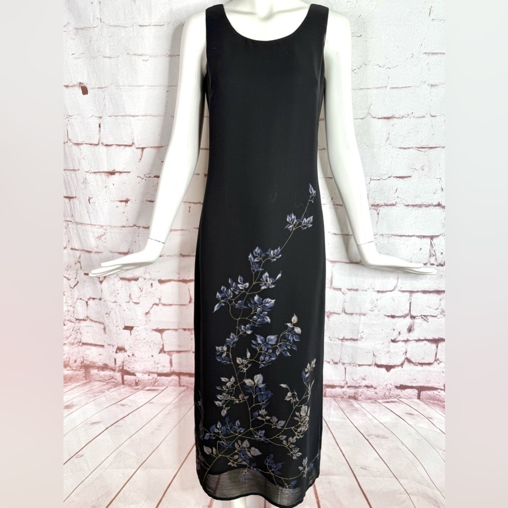 DONNA RICCO New York 2 PETITE Floral design on Black lined sheath maxi dress 2P - Picture 3 of 12